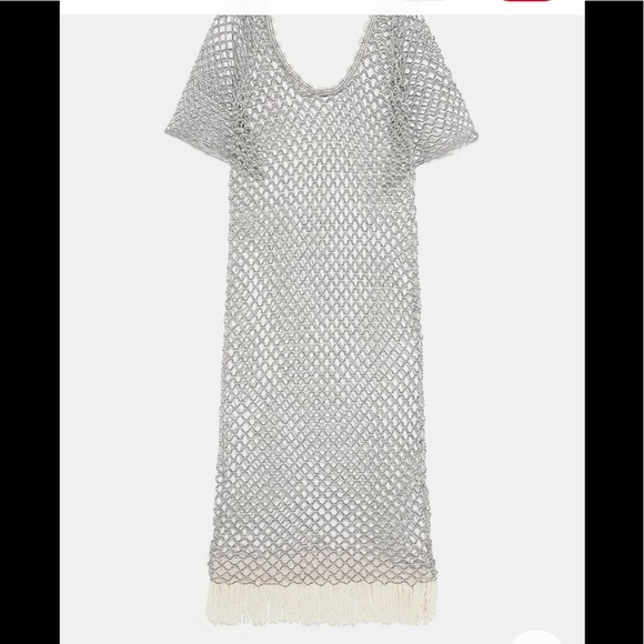 New! Zara large sparkly knit tunic/ dress/ cover up with fringes. - Picture 8 of 12